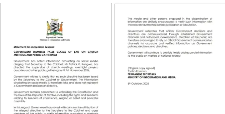 GOVERNMENT DISMISSES FALSE CLAIMS OF BAN ON CHURCH MEETINGS AND PUBLIC GATHERINGS