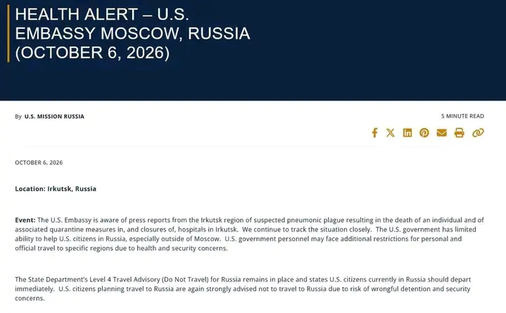 U.S. EMBASSY ISSUES WARNING AS RUSSIA’S PLAGUE SCARE DEEPENS